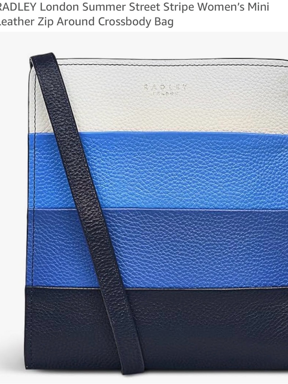 RADLEY LONDON White and Multiple Blue Stripes Leather Crossbody Bag